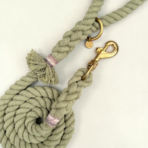 Cotton Mill Rope Dog Lead in Olive Green