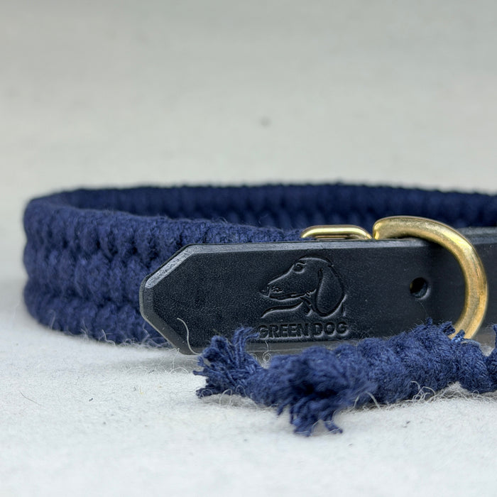 Cotton Mill Woven Dog Collar in Midnight Blue