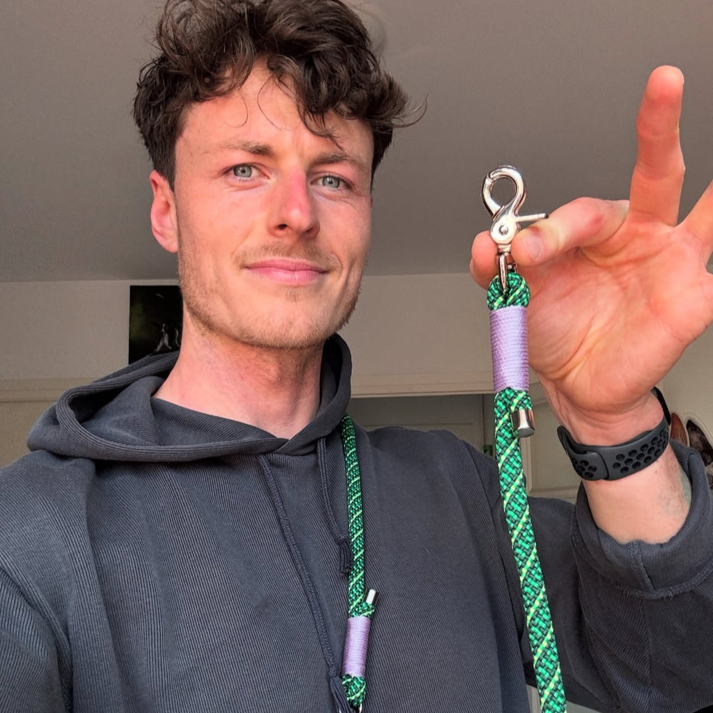 Charlie showing off Nala's newest hands-free dog lead for the Life Like Charlie Collection