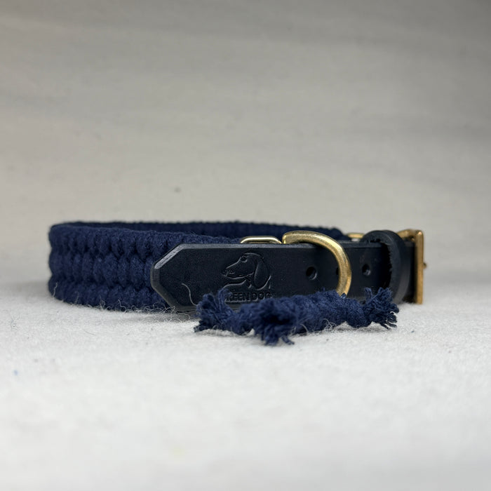 Cotton Mill Woven Dog Collar in Midnight Blue