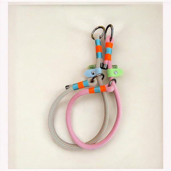 two greenwich yarn slip dog collars customisable and detailed in summer colours