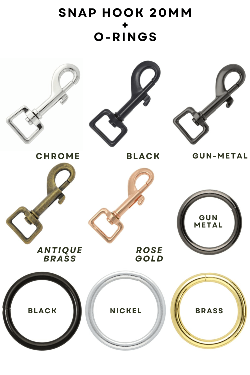 Customisable hardware options for the Oxford BioThane dog lead, including brass, nickel, black, and gun-metal finishes.