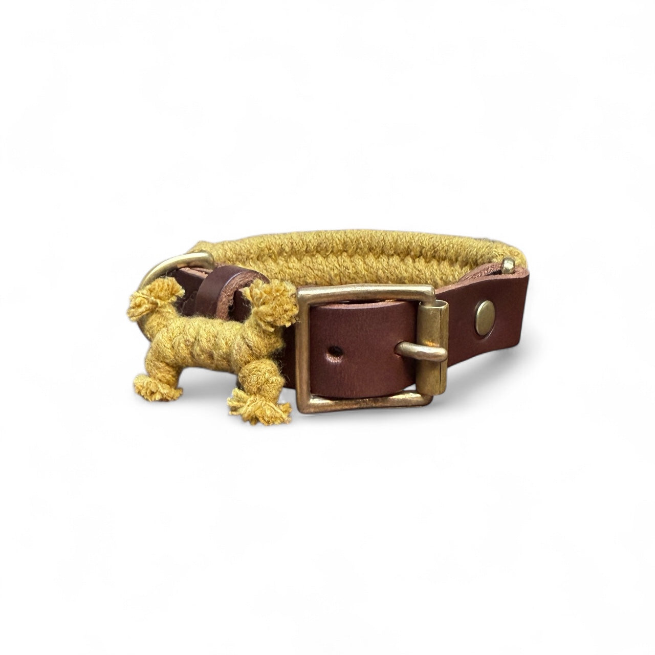 Harvest Mill – Mustard Yellow Handmade Leather Woven Dog Collar - Green Dog