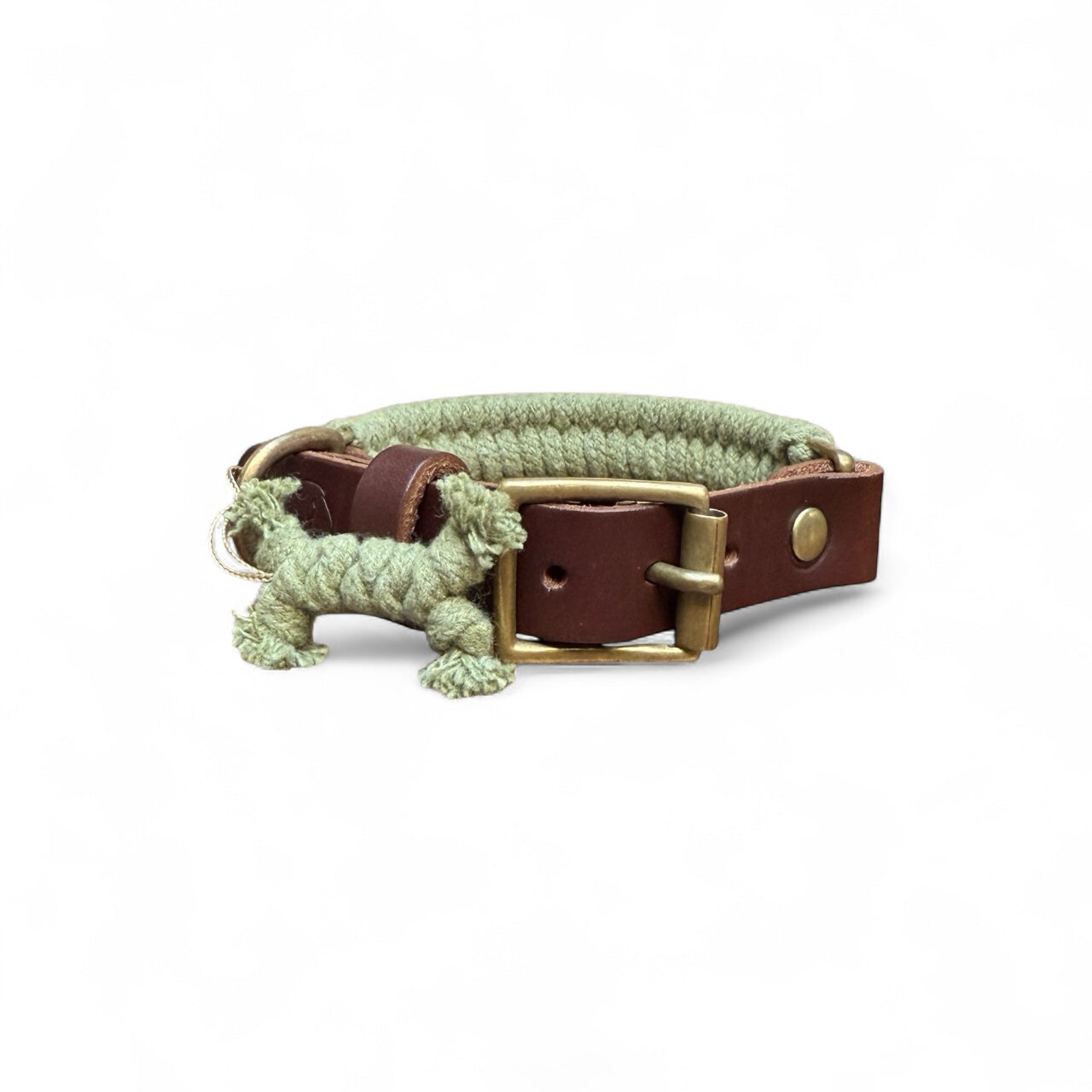 Olive Mill – Olive Green Handmade Leather Woven Dog Collar - Green Dog