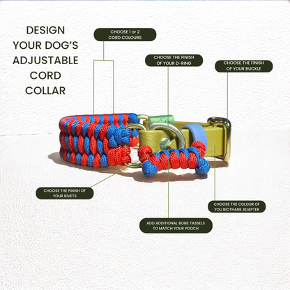 Personalised Cord Dog Collar with BioThane® Adjustable Adapter | Custom Dog Collar - Green Dog