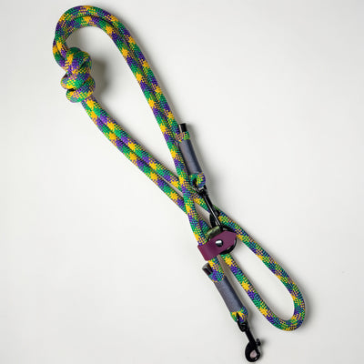 Nala Green rope hands-free dog lead with BioThane sliding adjuster and solid brass hardware