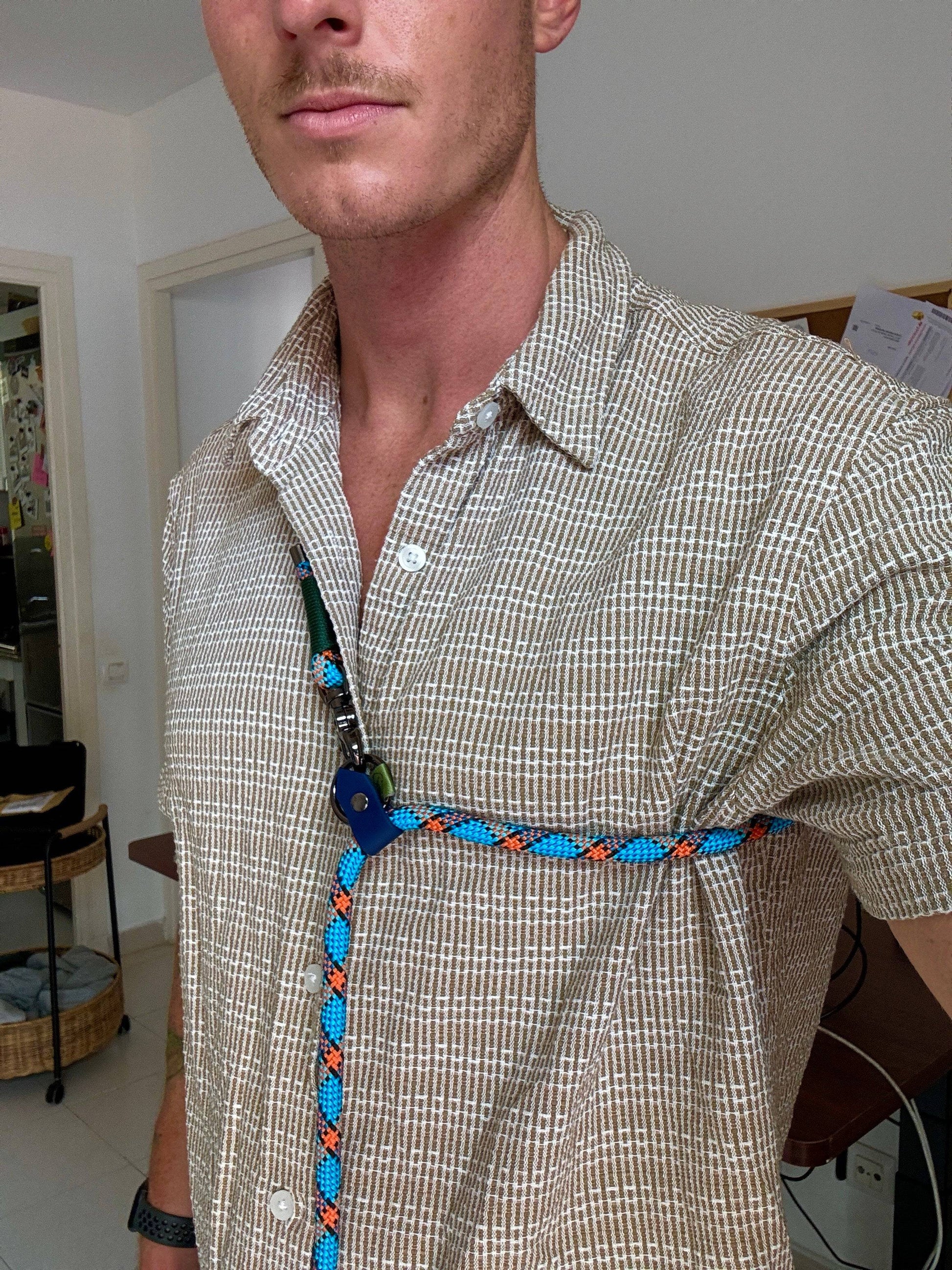 Life Like Charlie’s dog wearing the Monkey Blue Summer Edition handsfree adjustable dog lead, designed with navy blue slider and gun-metal hardware.