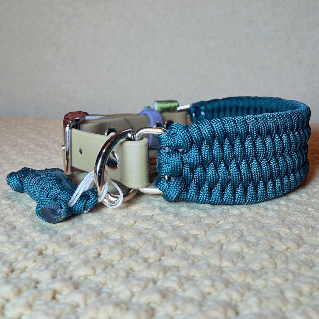 Adjustable Paracord Dog Collar with Beige BioThane Adapter designed by Life Like Charlie for Nala