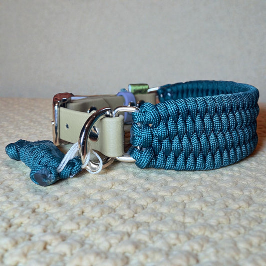Adjustable Paracord Dog Collar with Beige BioThane Adapter designed by Life Like Charlie for Nala