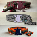 Three customised variations of the non-adjustable Paracord dog collar with safe lock buckles