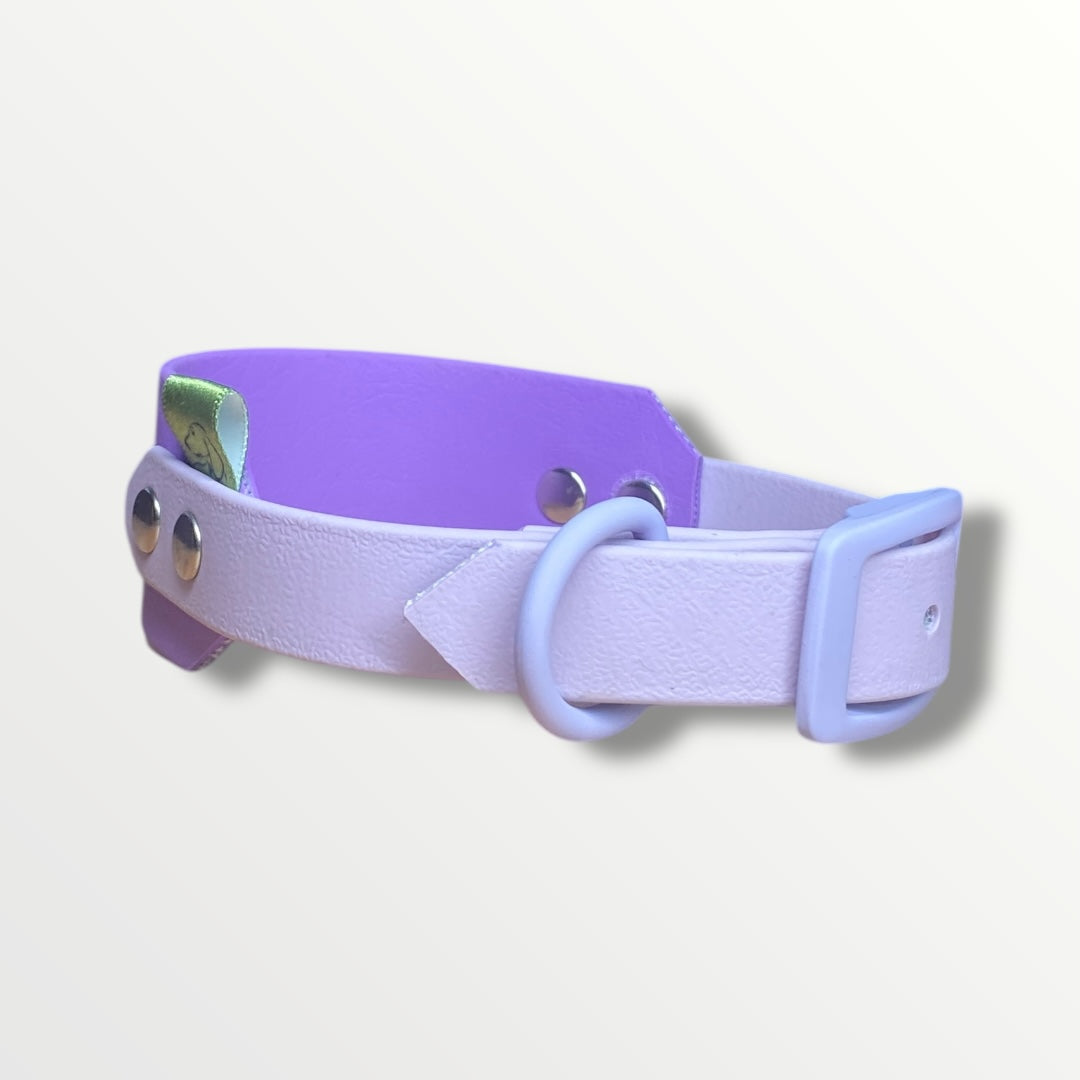 Cotswold Rambler Sighthound Collar in Violet with Pastel Purple adjustable strap and pastel purple silicone-coated hardware.