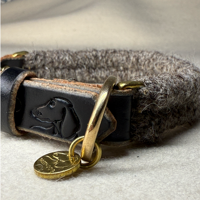The Brampton handmade British wool dog collar for small breeds with solid brass hardware