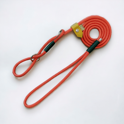 Notting Hill Nose Slip Lead with vibrant red rope, alpine green binding, and nickel hardware, available in figure of 8 or slip configurations.