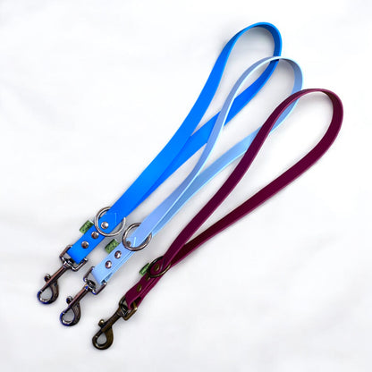 biothane traffic lead, one classic blue BioThane traffic handle, one pastel blue and one maroon