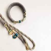 Brampton Hybrid collar and lead set — grey Brampton wool collar with beige BioThane strap paired with chestnut PPM rope lead, Sheep Shed Hybrid collection by Green Dog handmade in Oxford