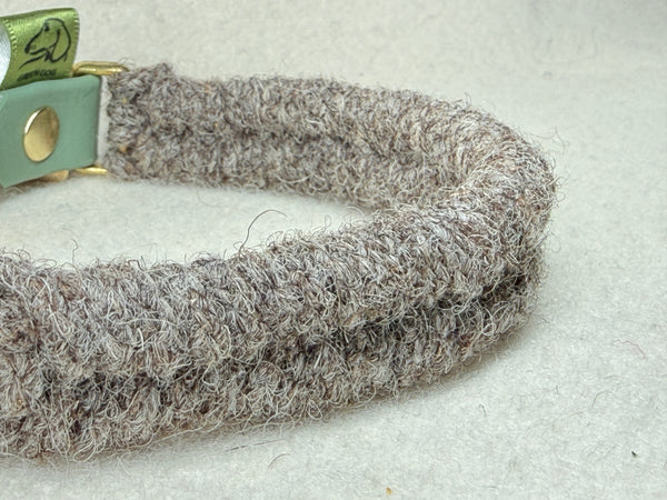 Brampton Mini hybrid collar, undyed charcoal British wool woven in a fishtail two-row over a waterproof 16mm BioThane strap