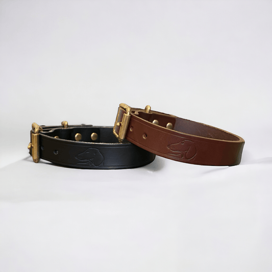 Luxury Classic Leather Dog Collar | Black or Chestnut Brown