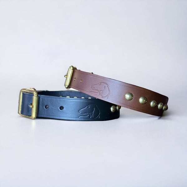 Studded Leather Dog Collar | Black or Chestnut Brown