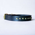 Studded Leather Dog Collar | Black or Chestnut Brown - Green Dog