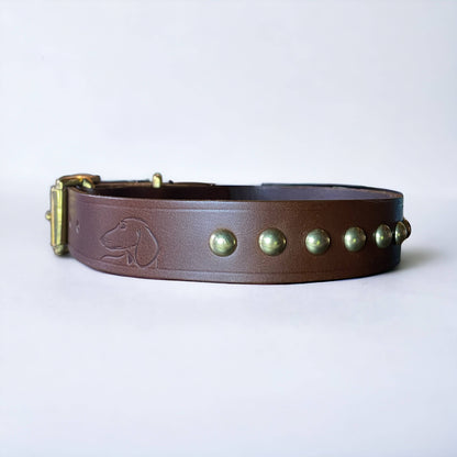 Studded Leather Dog Collar | Black or Chestnut Brown - Green Dog