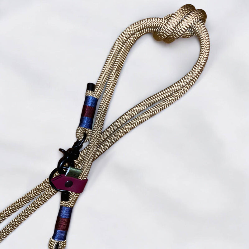 The Greenwich Yarn Handsfree Dog Lead - Gold, Navy & Maroon