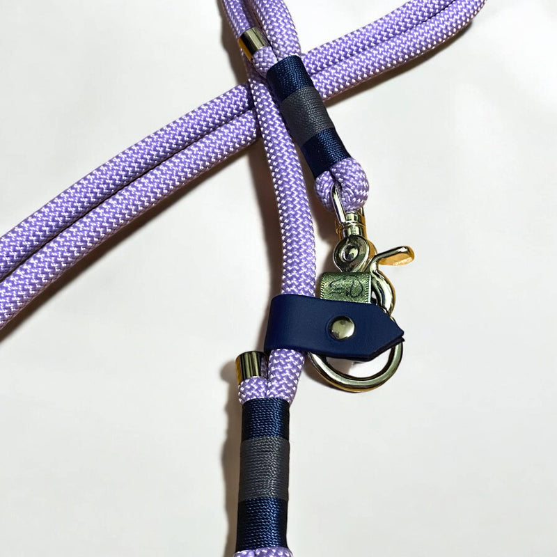 The Greenwich Yarn Handsfree Dog Lead – Lilac & Charcoal | Handmade and Adjustable