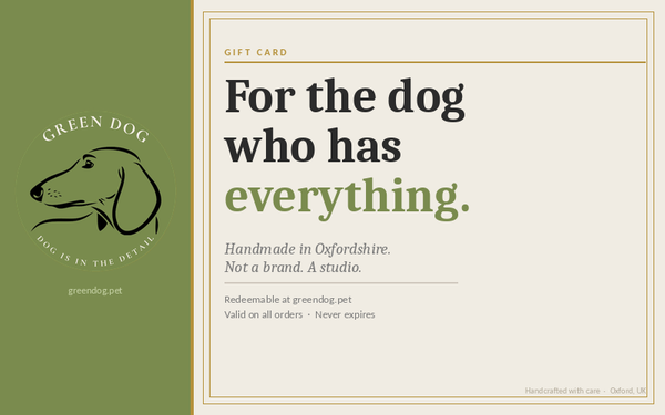 Green Dog gift card — for dog lovers, spend on handmade dog collars leads and accessories