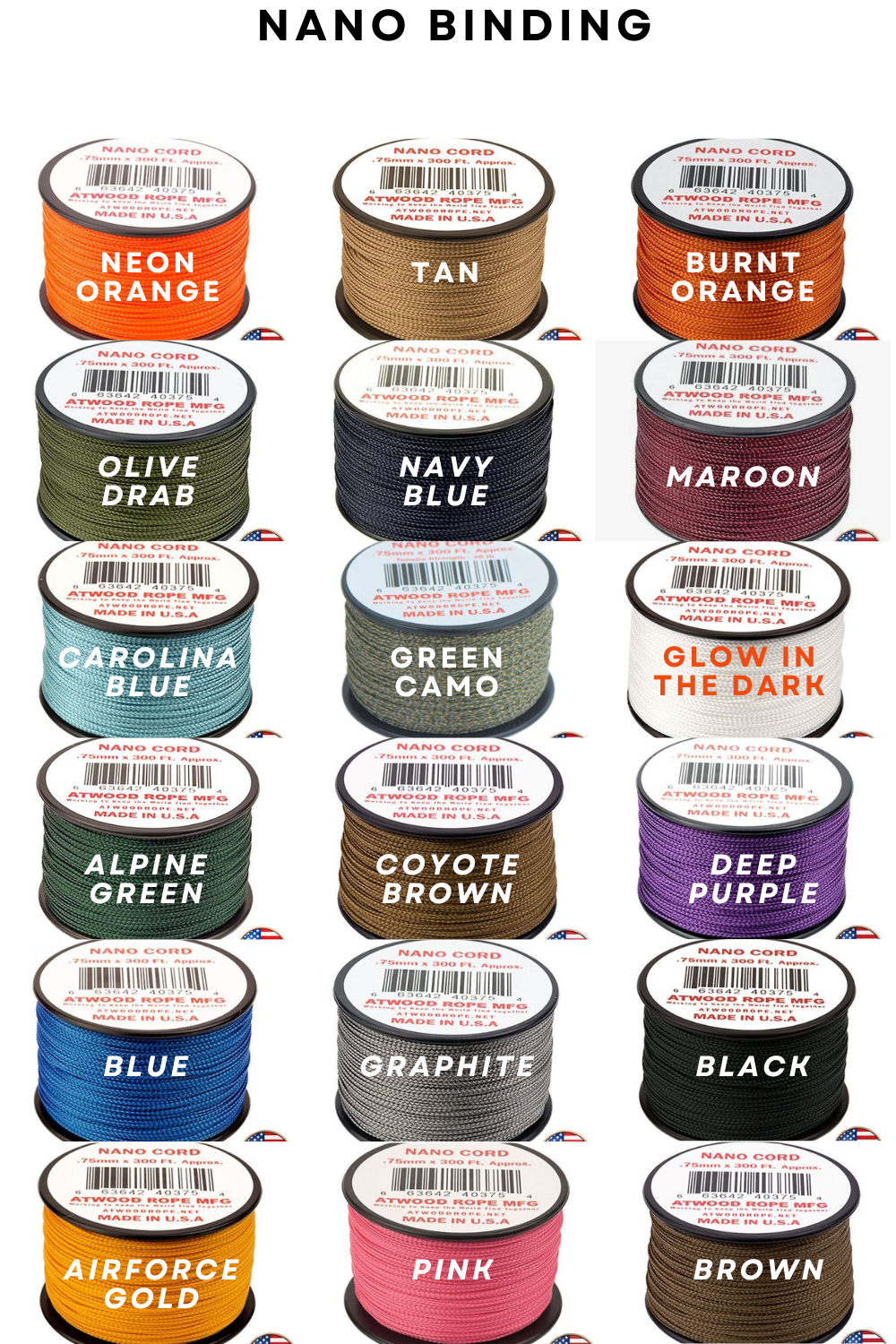 Customisable nano binding options for the Greenwich Yarn Slip Collar, featuring colours like navy blue, maroon, neon orange, alpine green, and glow in the dark.