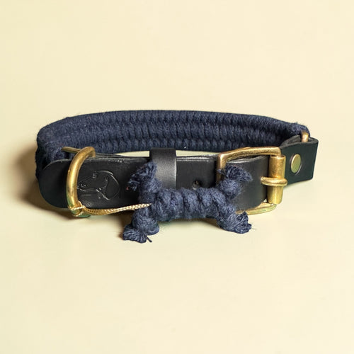 Cotton Mill Woven Dog Collar in Midnight Blue